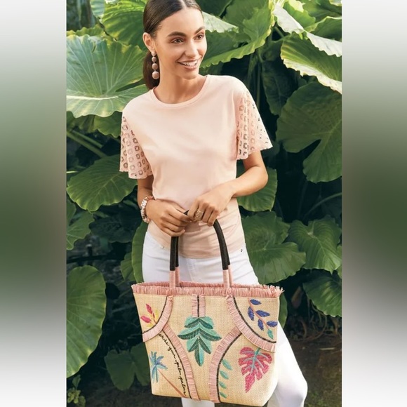 Stella & Dot Antibes Embroidered Palm Tote EUC - Picture 16 of 16